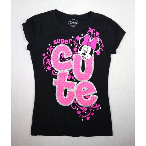 DISNEY MINNIE MOUSE - SUPER CUTE BLACK GRAPHIC T-SHIRT - GIRLS SIZE L 10-12 - Picture 1 of 5